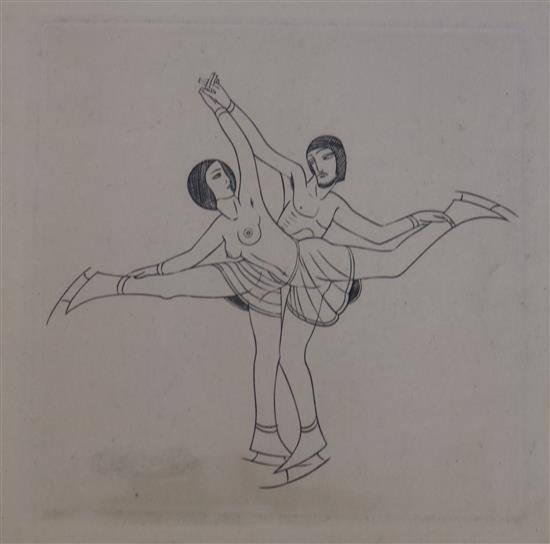 Eric Gill (1882-1940) Border, Chaucer and Cupid and dancing figures, 8.25 x 3.75in. and 4.5 x 4.5in., unframed